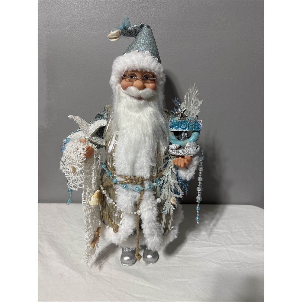 Santa Claus Windy Hill Nautical Shell 18" Christmas Holiday Aqua Embellish Pearl